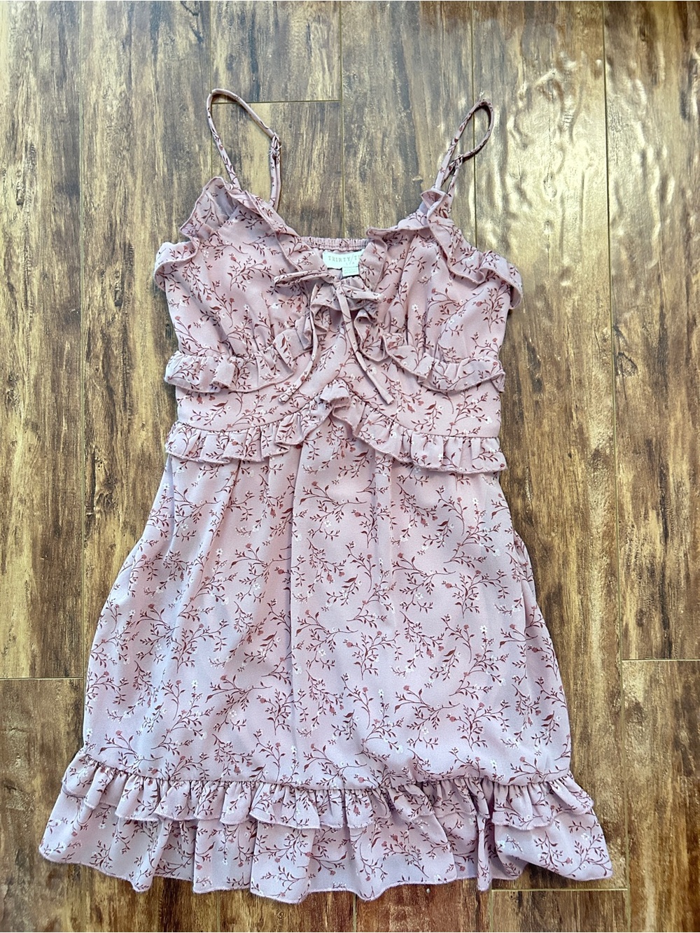 NWOT Thirty Thirty spaghetti strap mini dress extra small XS pink floral ruffles
